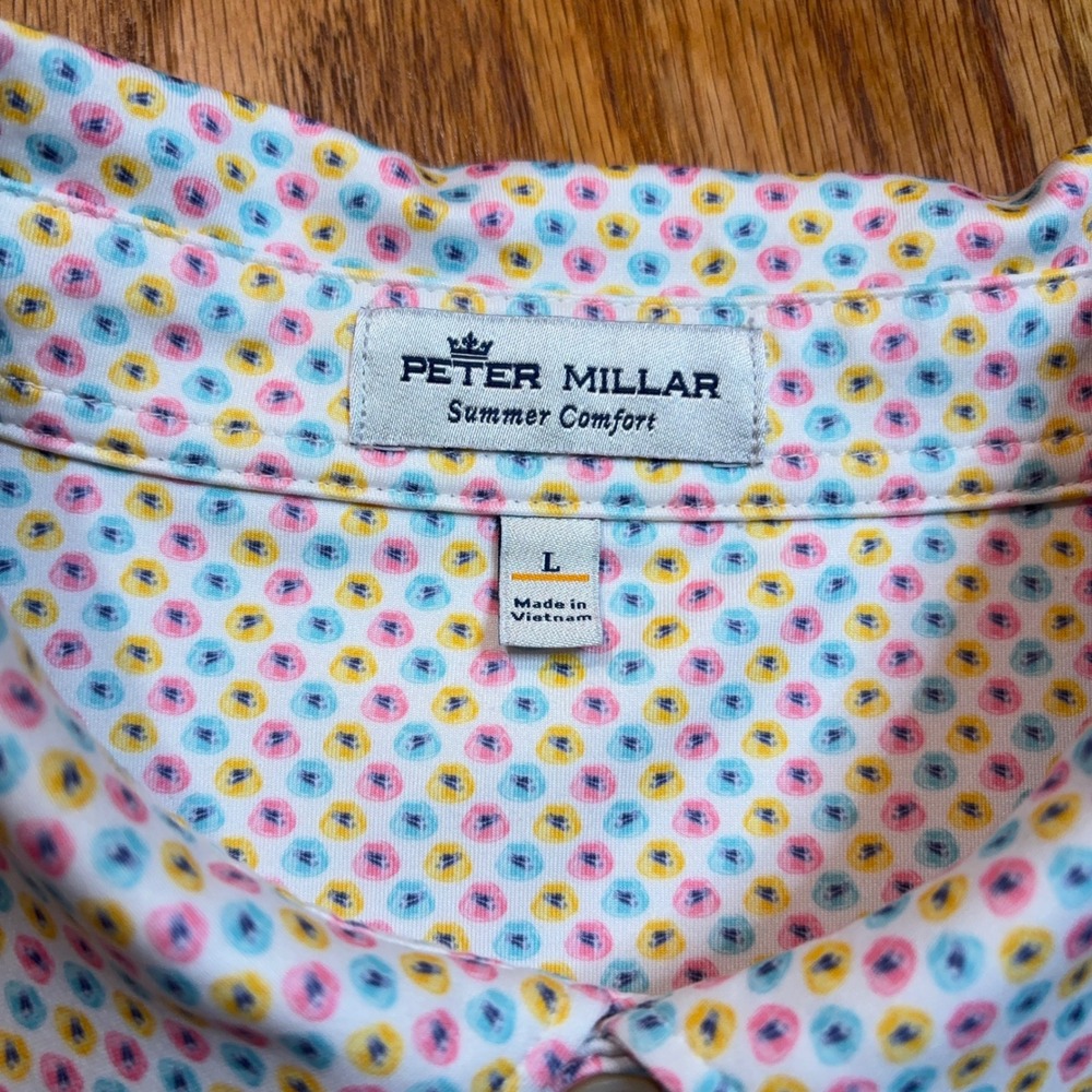 Peter Millar Golf Polo Mens L White Multicolor Mossy Oak Summer Comfort Stretch - Picture 3 of 8